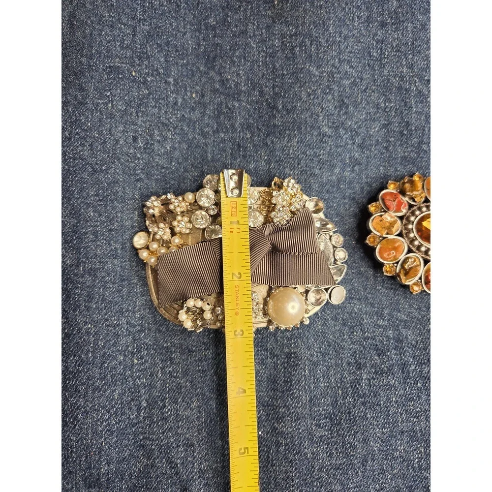 Women's Lot of 2 Boutique Crystal Belt Buckles - Silver Gold Designer